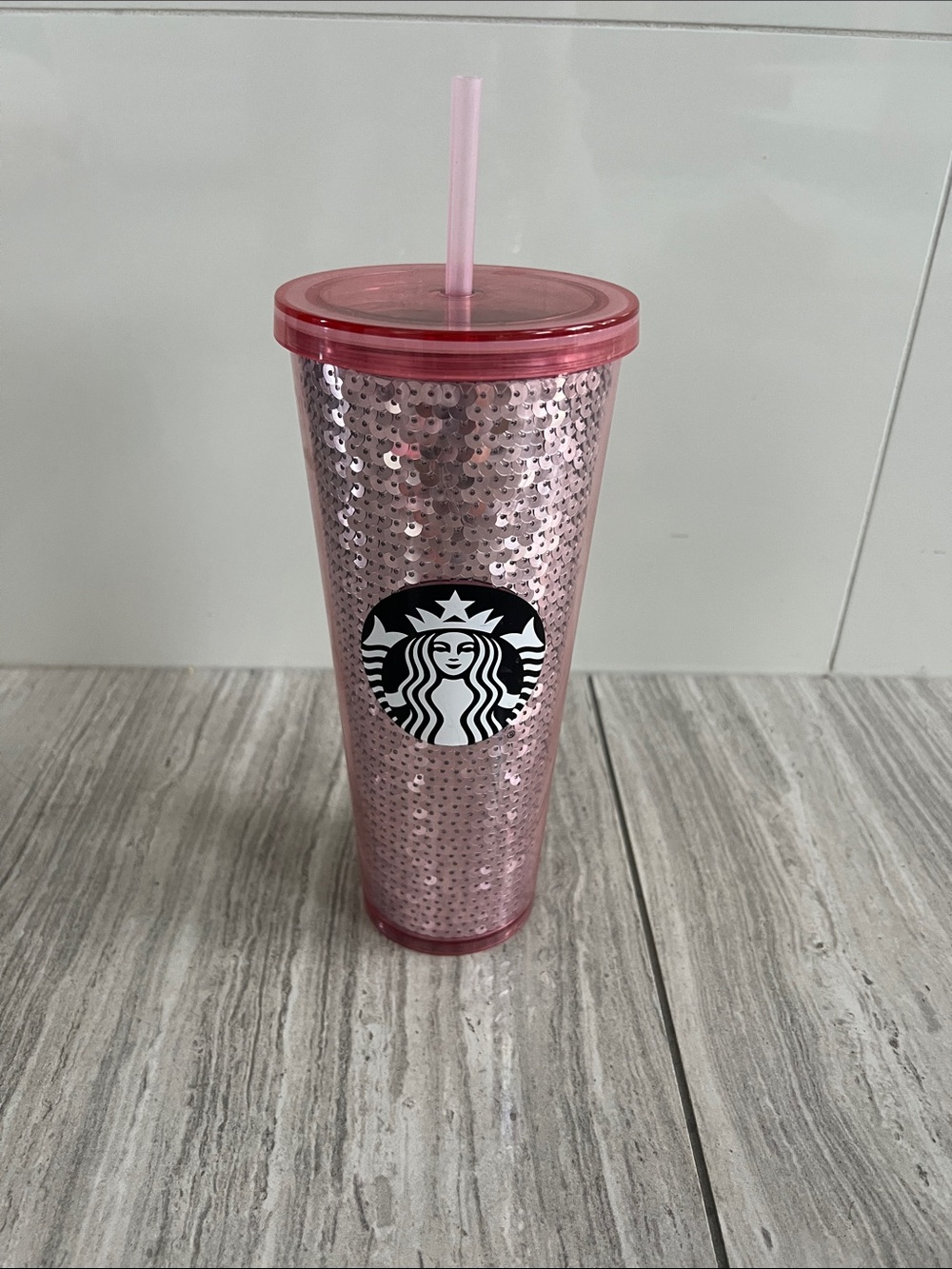 Starbucks Pink Sequin Cold Cup with Logo
